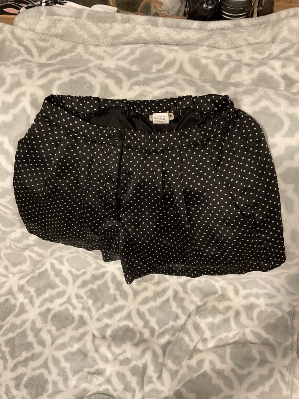 Lily White, black and white polkadot satin shorts